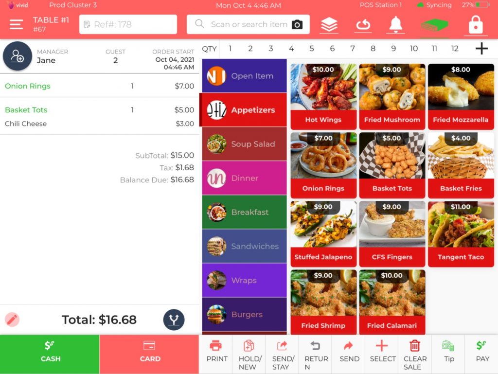 Order screen
